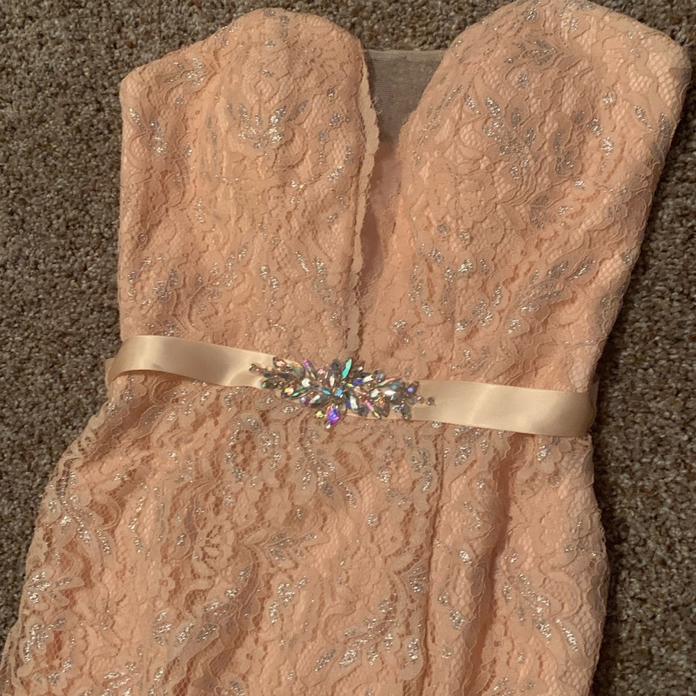 Light pink/ blush pink formal tube top prom dress with bling